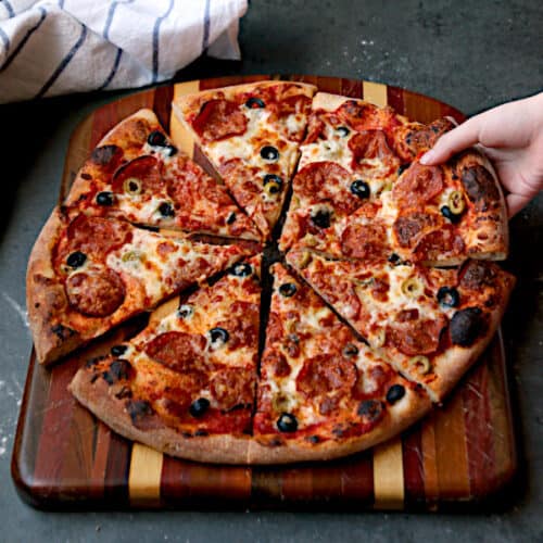 Pizza with hand cropped