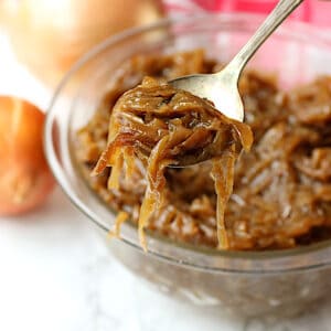 Caramelized onions on spoon cropped