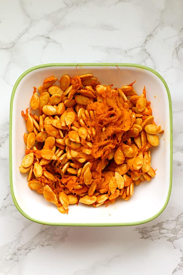 Squash seeds in a bowl