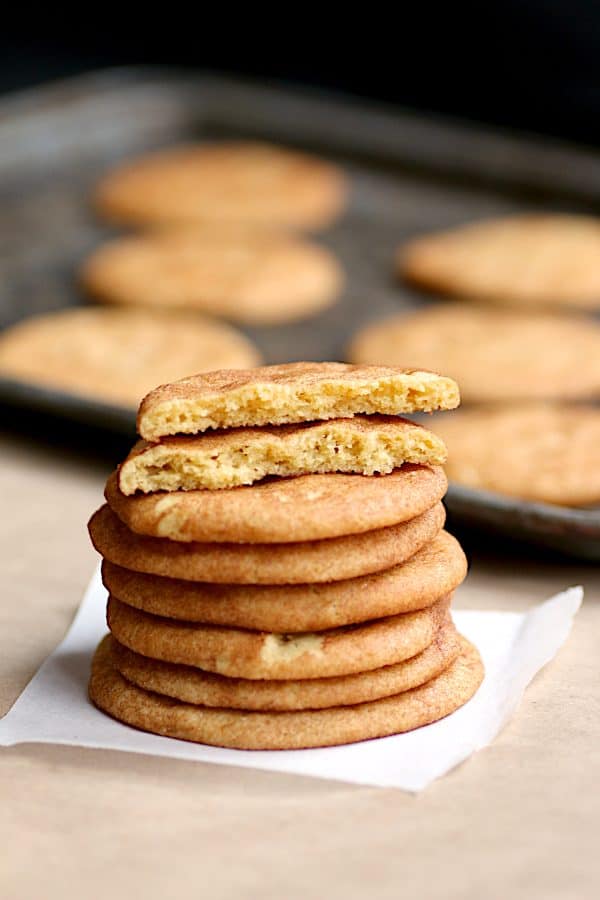 Stack of Browned Butter Snickerdoodles Cookies.