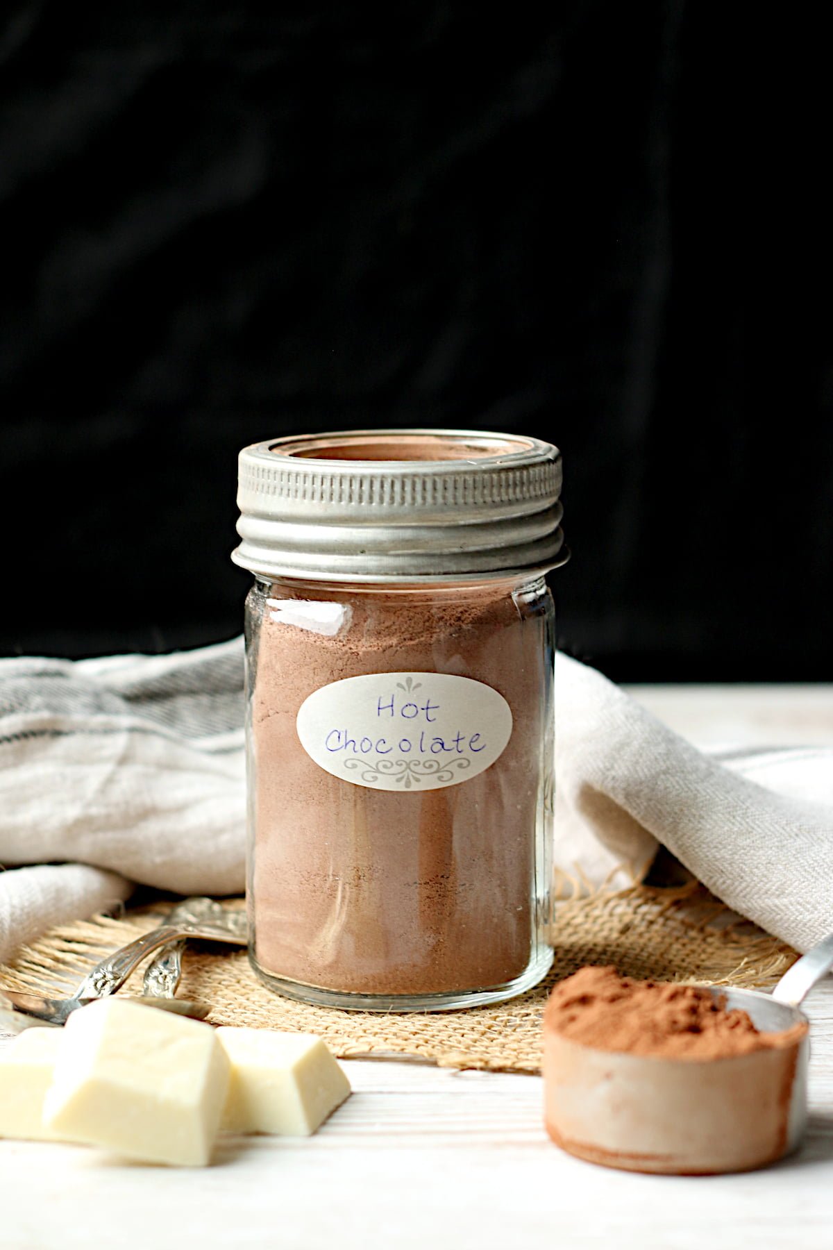 DIY Hot Chocolate Mix in a glass jar.