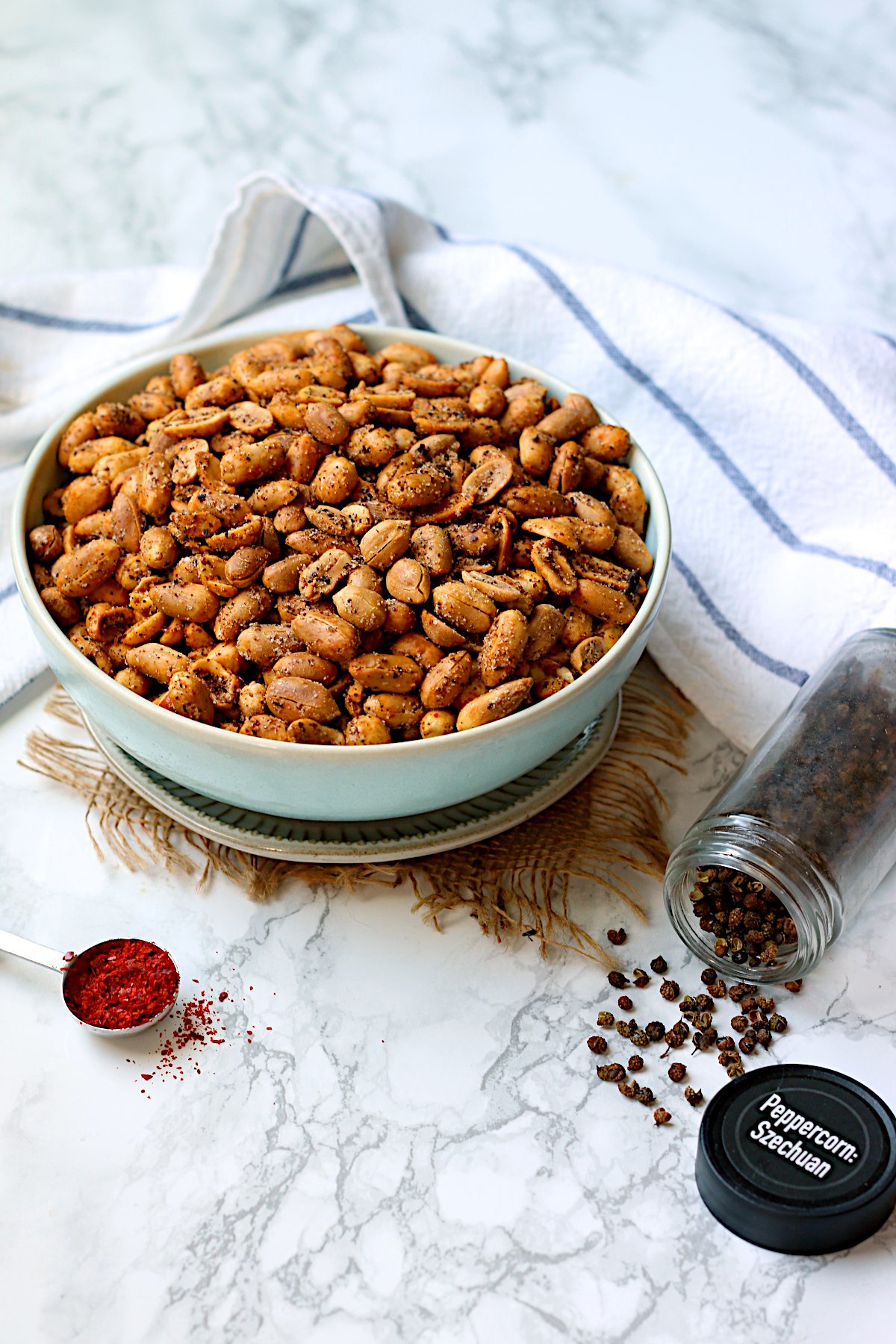 Spicy Sichuan Roasted Peanuts in a bowl.