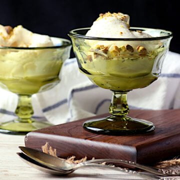 Booza-Inspired Ice Cream in small green dessert dishes.