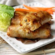 Closeup photo of Air Fryer Vietnamese Spring Rolls on a plate.