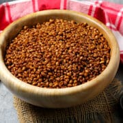 Crunchy Barbecue Wheat Berries in a wood bowl.