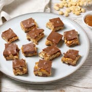 Homemade Peanut Butter Oh Henry Bars on a plate.