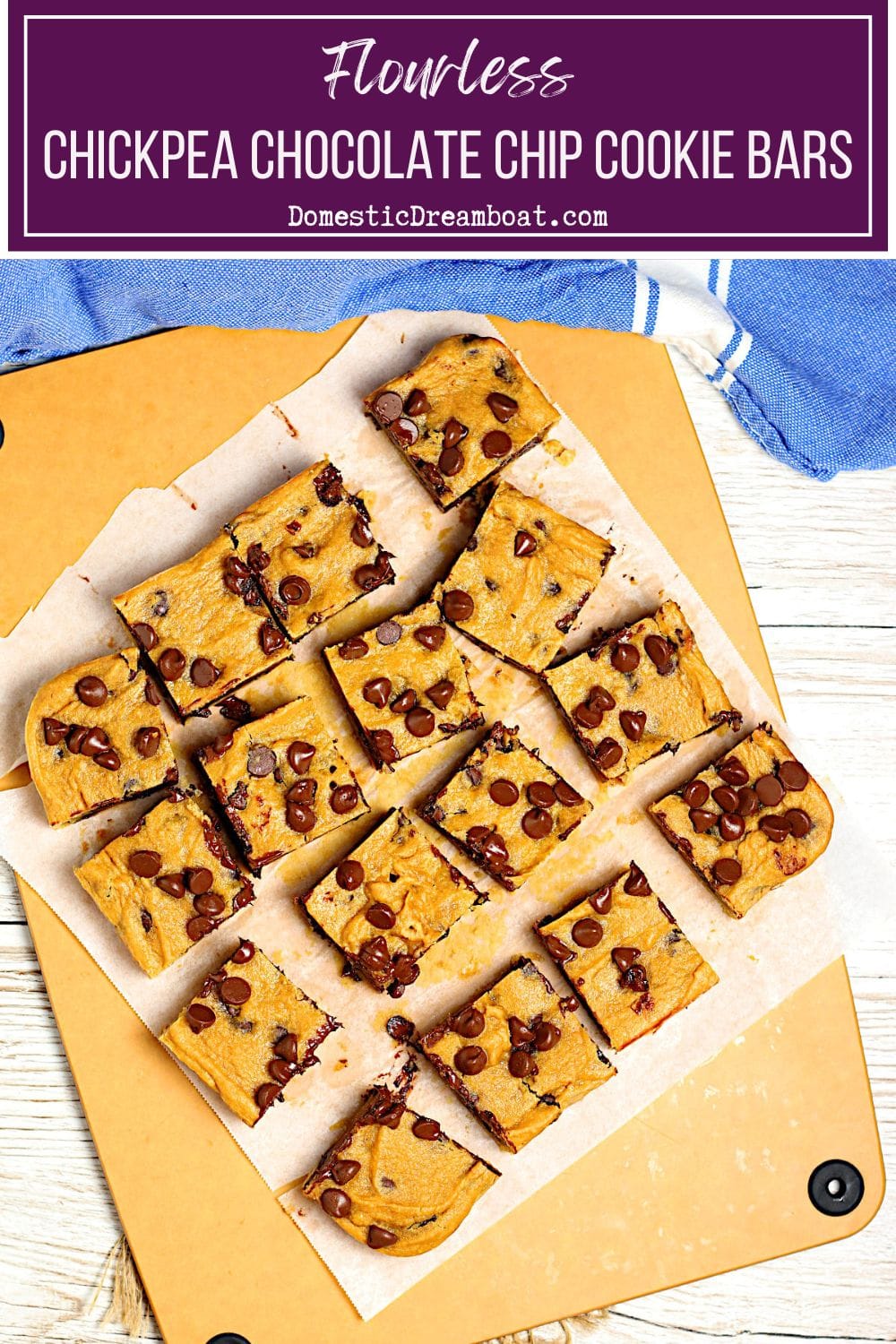 Flourless Chickpea Chocolate Chip Cookie Bars