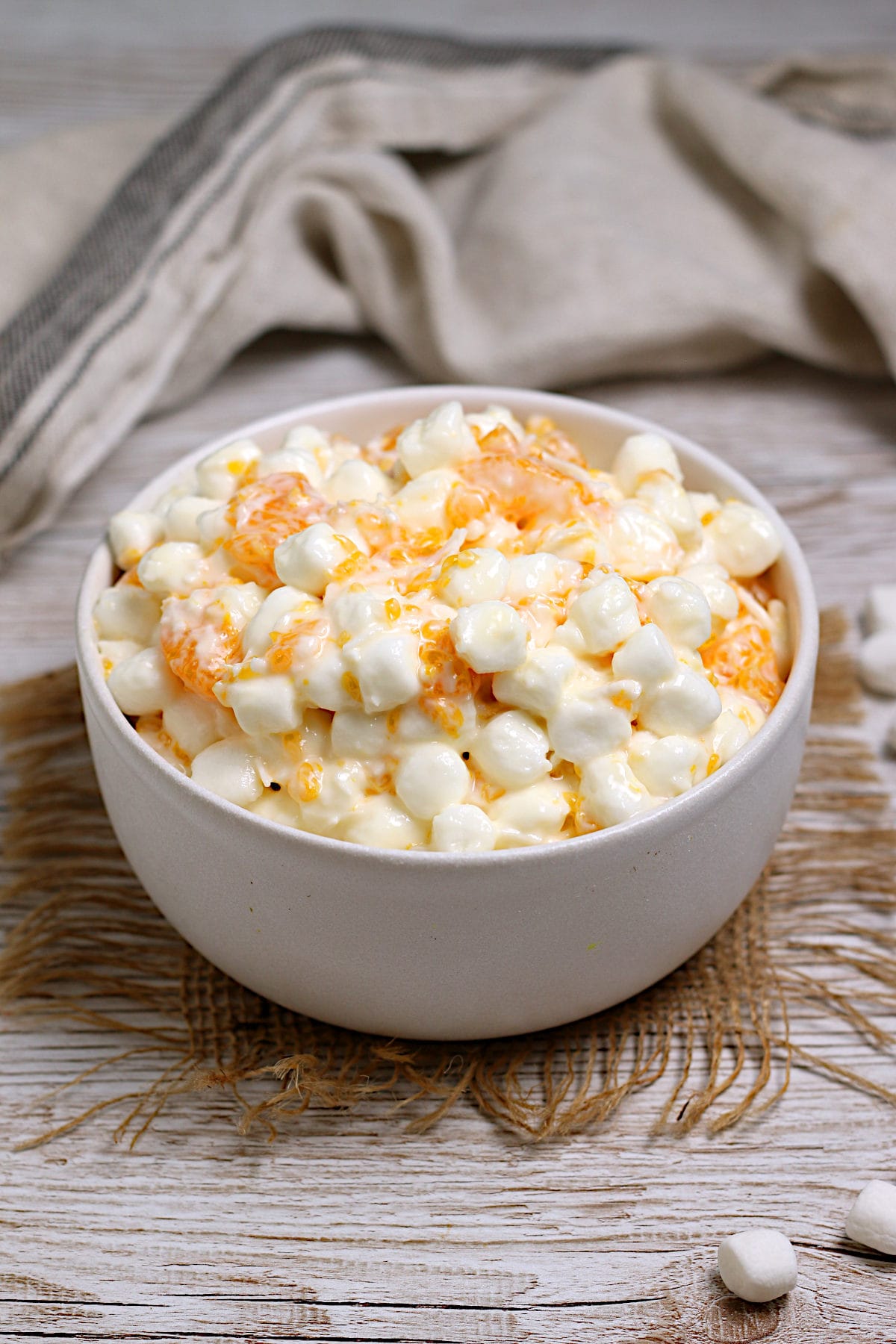 Orange Dream Ambrosia in a white bowl.