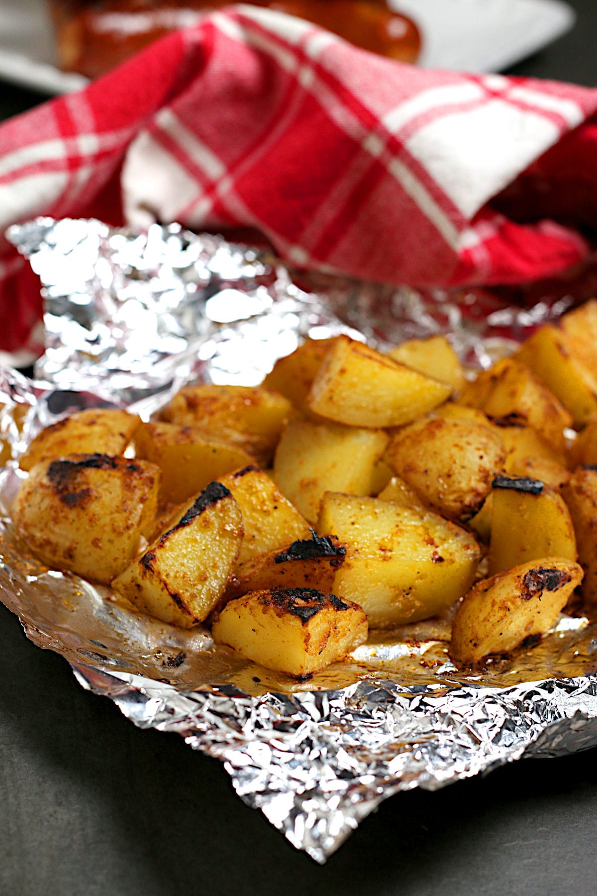 Grilled Foil Pack Potatoes on a piece of foil.