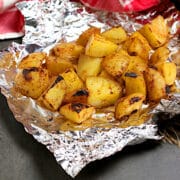 Grilled Foil Pack Potatoes on a piece of foil.