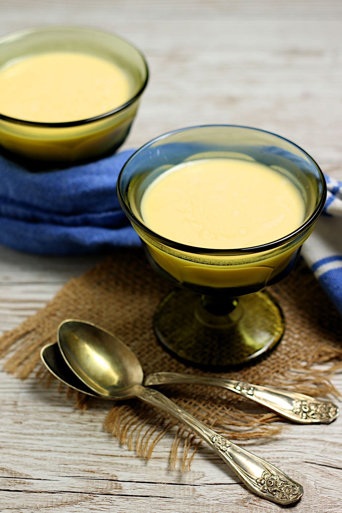 Mango Pudding in a small green dish.